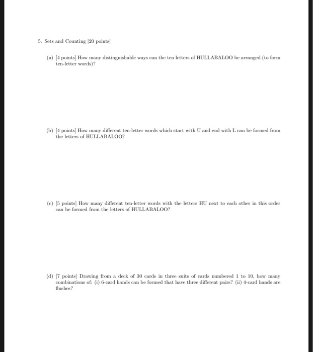  5. Sets and Counting |20 points] (a) 4 points How many
