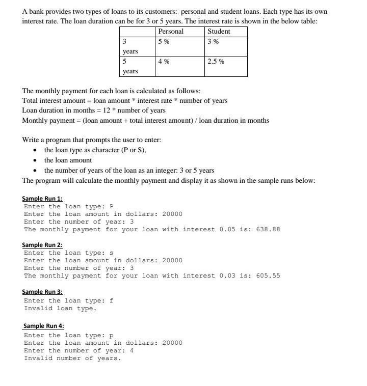 answering it in java using netbeans A bank provides two types