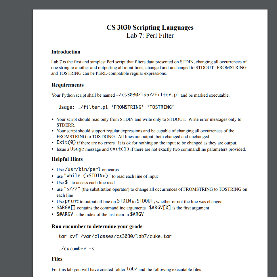 Can anyone help with this perl assignment Lab 7 is the first