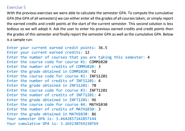  Exercise 5 With the previous exercises we were able to calculate