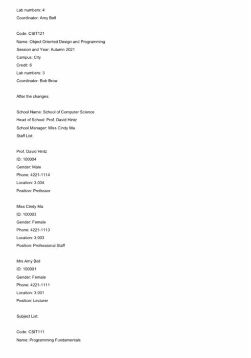 please do it ASAP OUTPUT A school management system contains three classes,