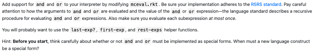  The Metacircular Evaluator (Racket Language) Add support for and and or