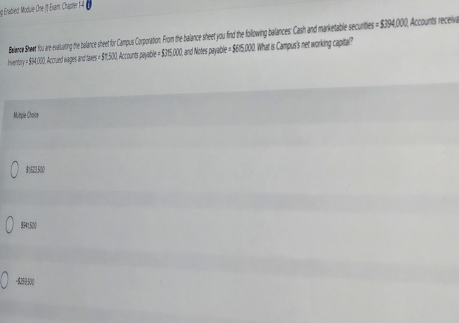  genabled: Module One (1) Exam: Chapter 1-4\ Ballance Sheet You are