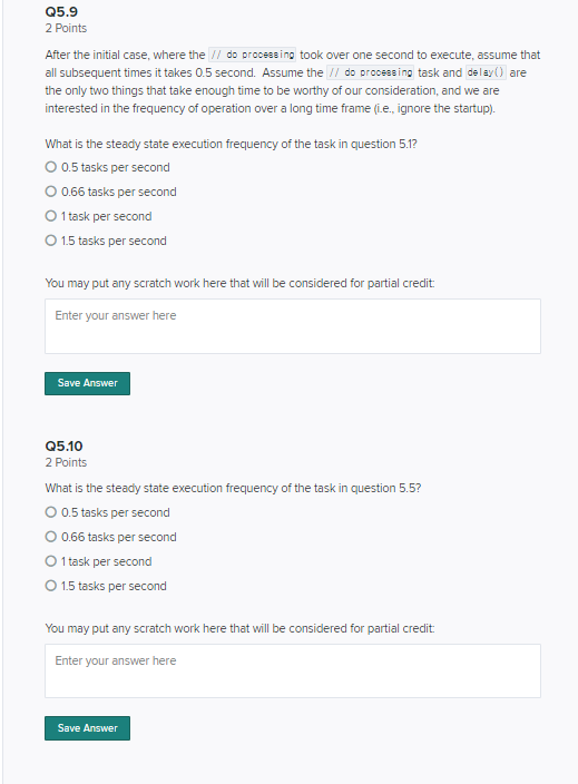For each code example, identify the type of timing (e. whether it
