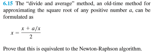 Please solve the following question using Python: 6.15 The "divide and average"