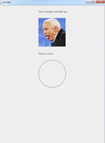 Write a Java program that displays one image, one circle, and two