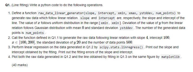 Q1. (Line fitting) Write a python code to do the following