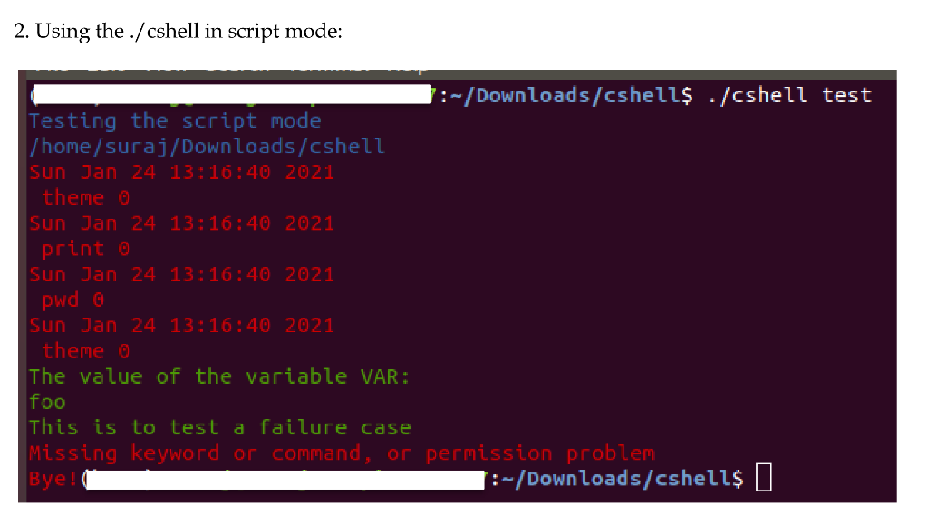 shell terminates on this command log, the shell prints history of executed