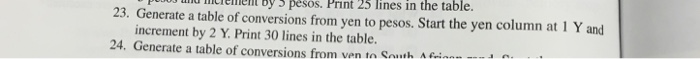  C++ programming .. Exercises 23 Generate a table of conversions from