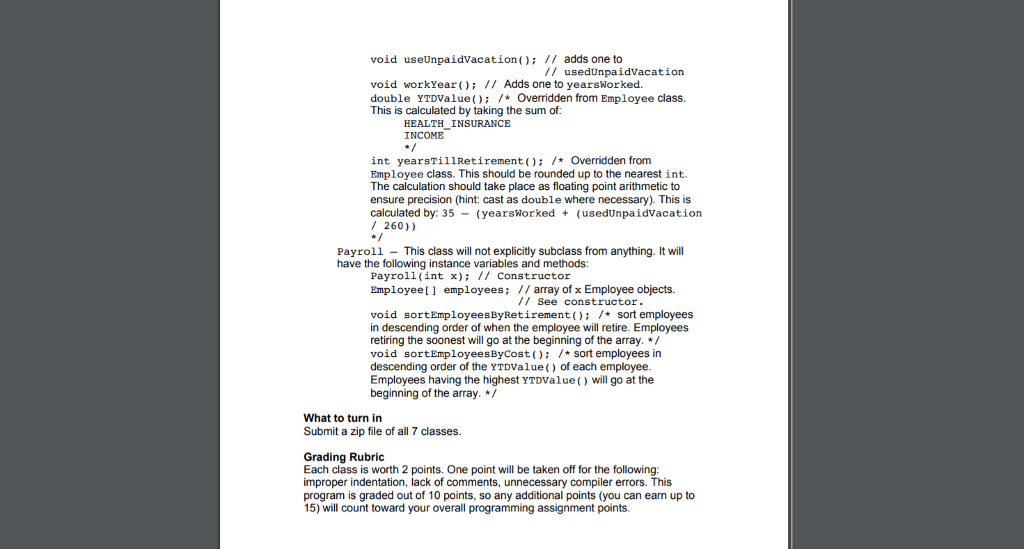 The superclass Employee is provided in examples/program5, and the first six classes