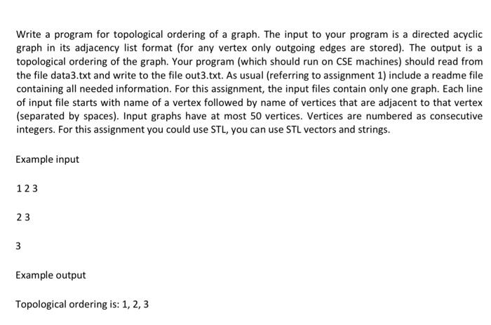 Can anyone solve this ? thank you. Write a program for topological