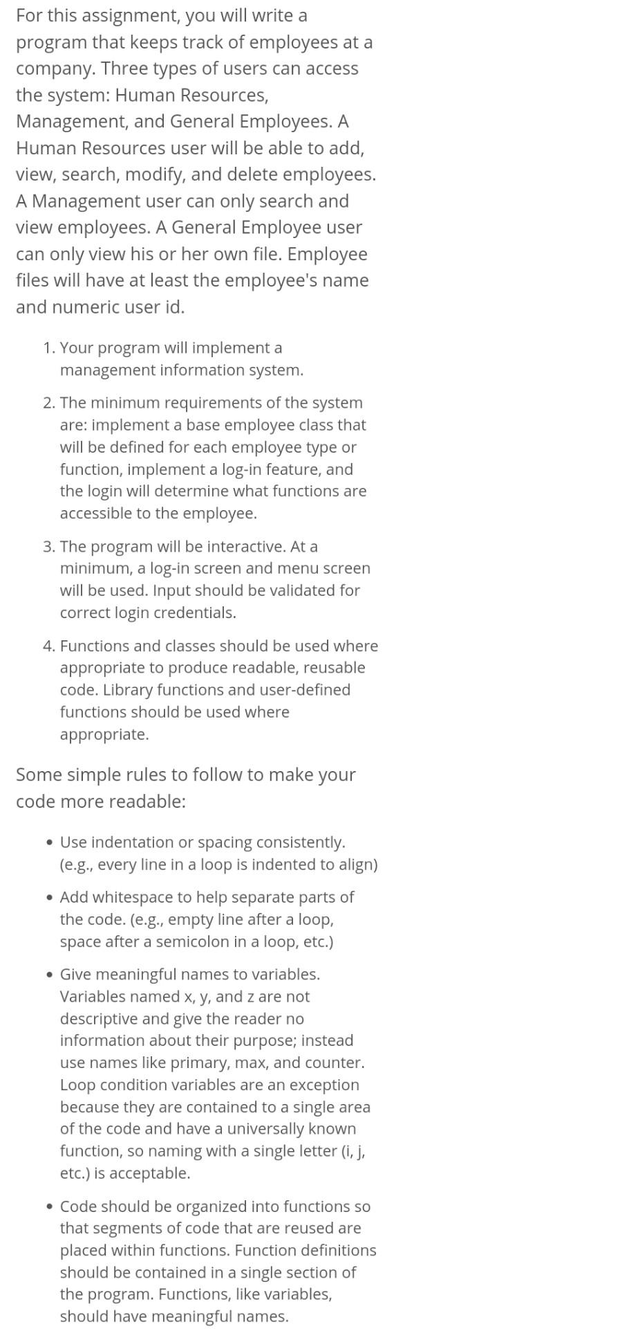  For this assignment, you will write a program that keeps track