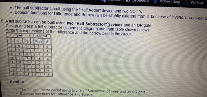 { Hand-In The "Half Adder" circuit and the HalfAdder device/sub-circuit testing circuit