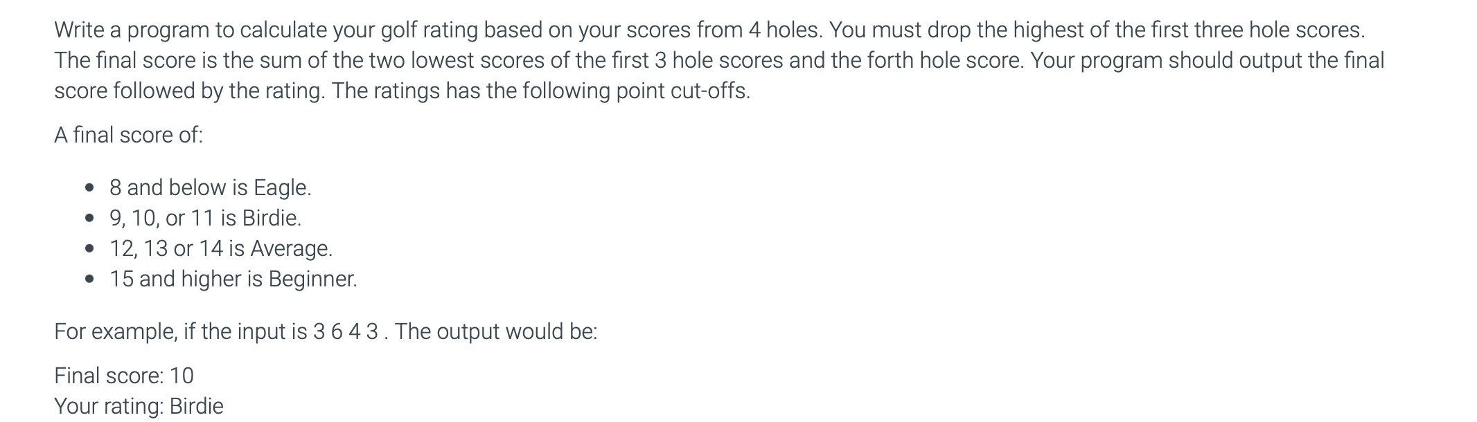 C++ Write a program to calculate your golf rating based on