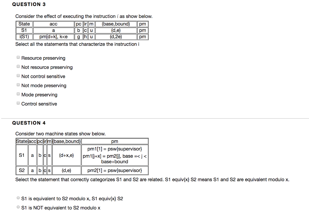 as show below. State ac base,bound d,e d,e i(S1 Select the statements