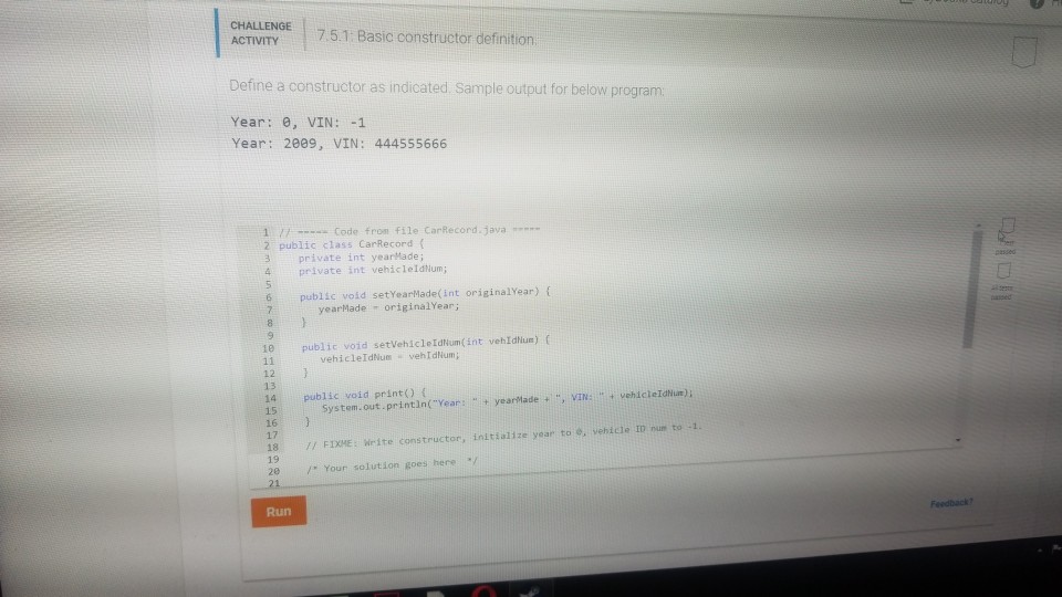  ACALVIENE 75.1: Basic constructor definition ACTIVITY Year: e, VIN: -1 Year: