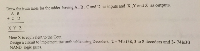  Draw the truth table for the adder having A, B,C and