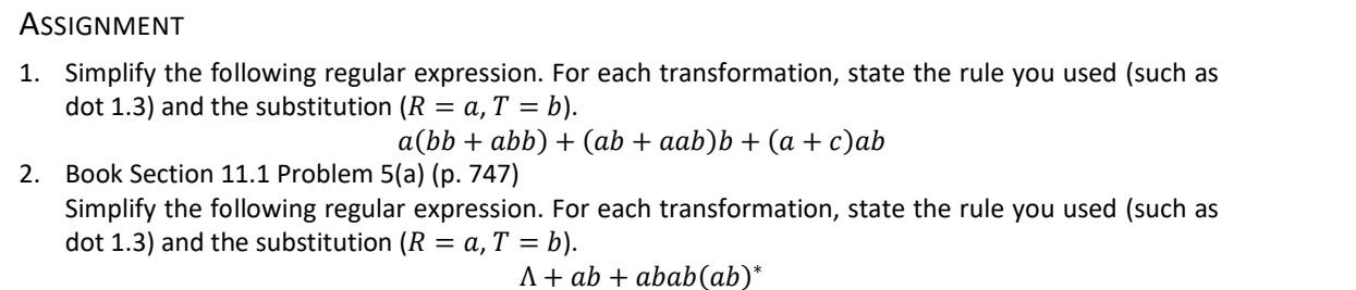 1. Simplity the following regular expression. For each transformation, state the
