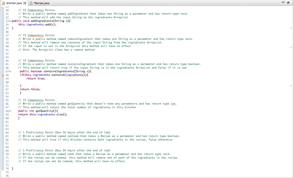 definition of a Recipe class. Your task is to complete this class
