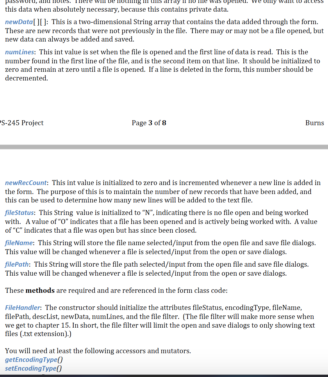 standard opening comment block. Each method should have at least an opening