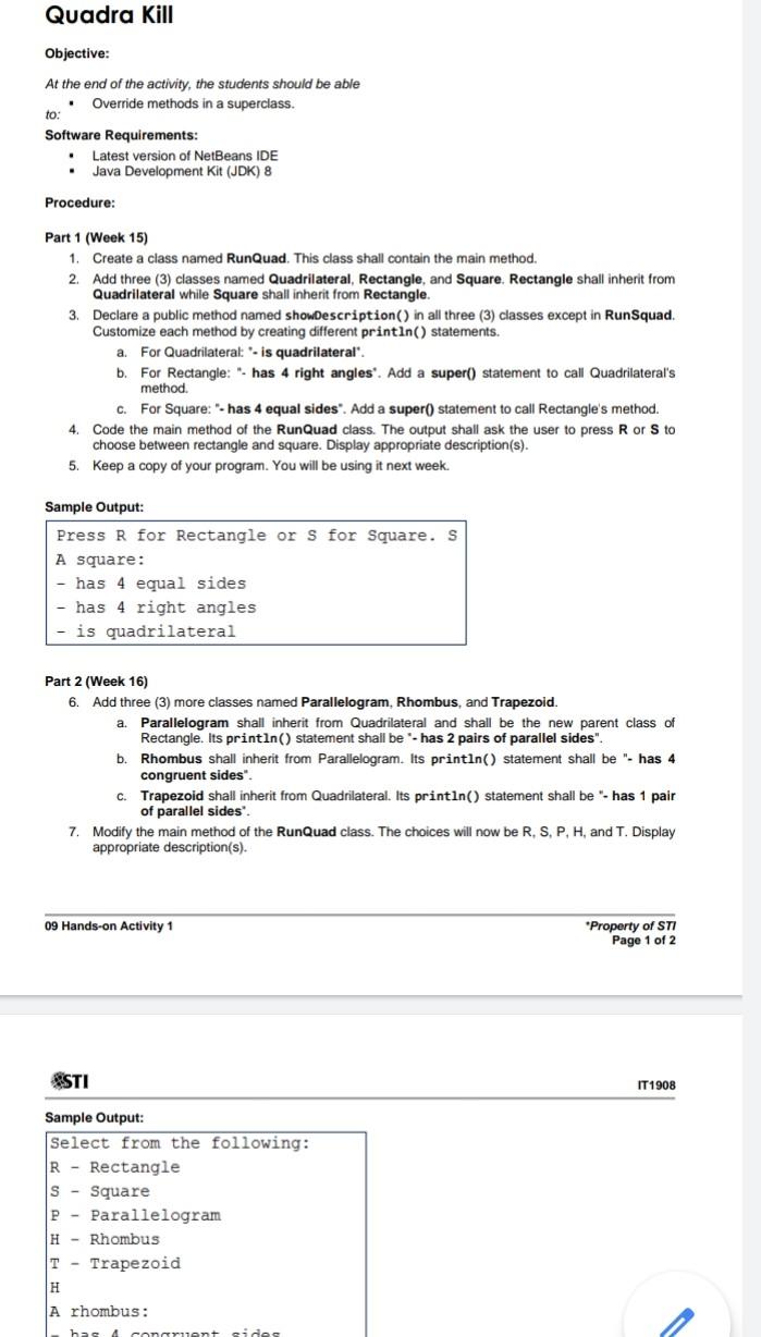  ADVANCED JAVA PROGRAMMING Quadra Kill Objective: . At the end of