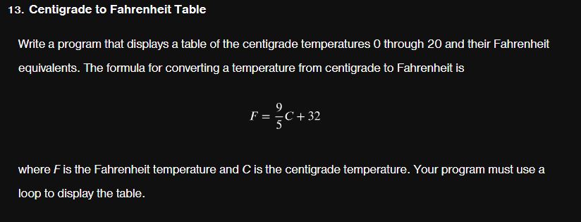  Centigrade to Fahrenheit Table In Java write a program that displays