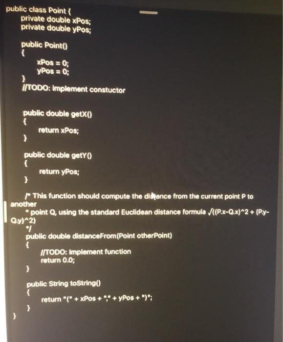 finishing the distanceFrom function in the code. Then after finishing the code