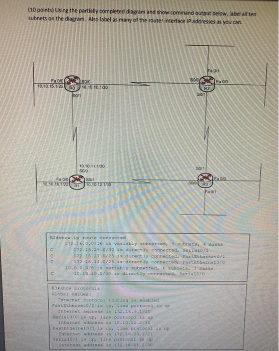  (10 points) Using the partially completed diagram and show command output