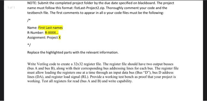  NOTE: Submit the completed project folder by the due date specified