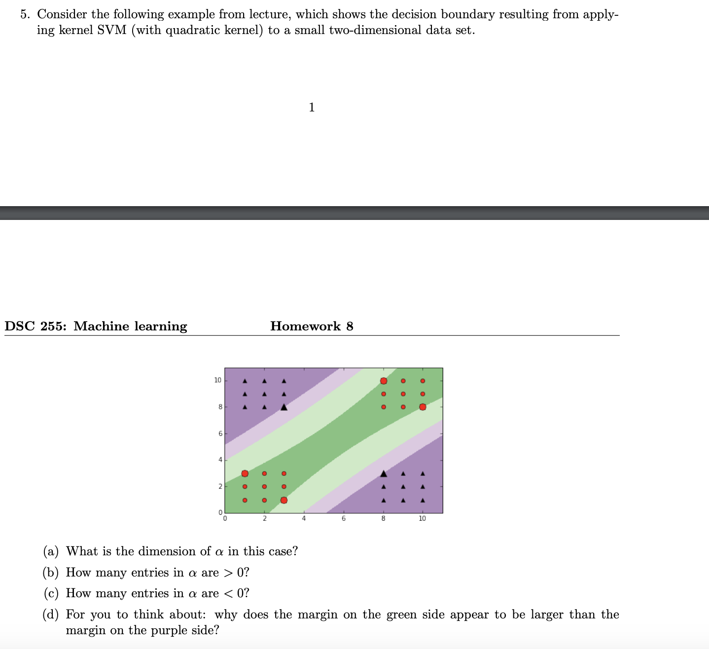  Consider the following example from lecture, which shows the decision boundary