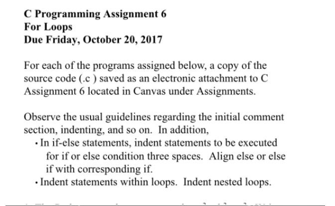  C++ Wind32 C Programming Assignment 6 For Loops Due Friday, October