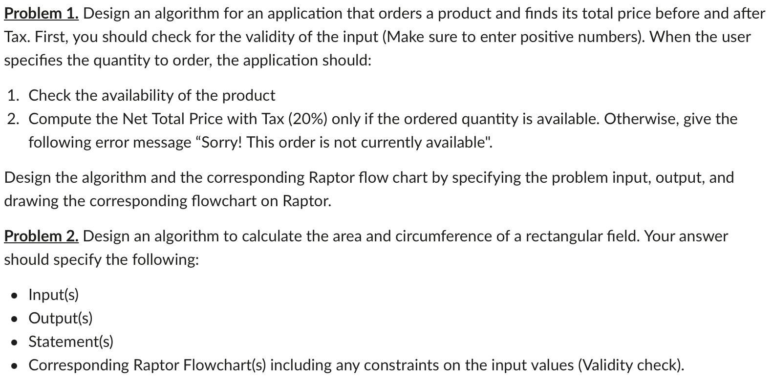  Problem 1. Design an algorithm for an application that orders a