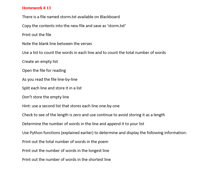 (MUST BE IN PYTHON 2.7) storm.txt file content: It sounded as if