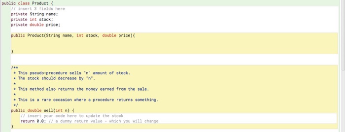 A store sells a number of products. The initial stock is shown