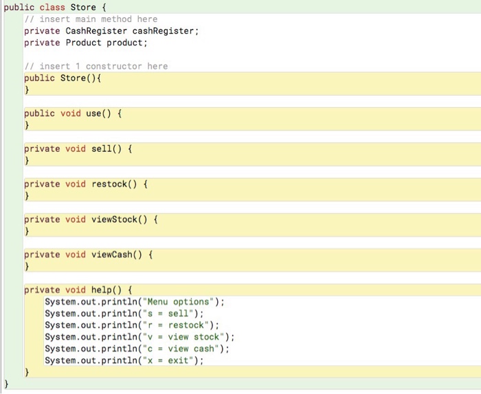 sales of the store's product. The store clerk uses the following menu: