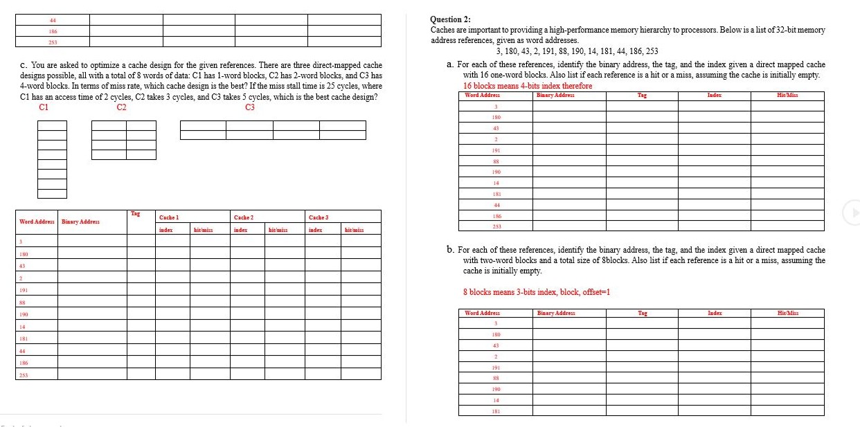  c. You are asked to optimize a cache design for the
