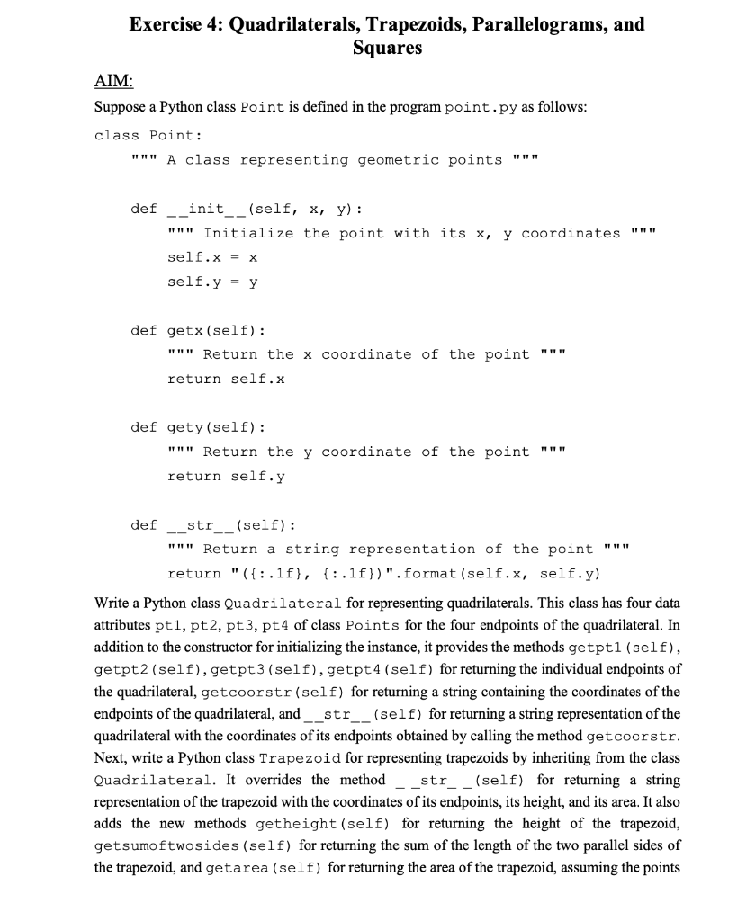  Squares AIM: Suppose a Python class Point is defined in the