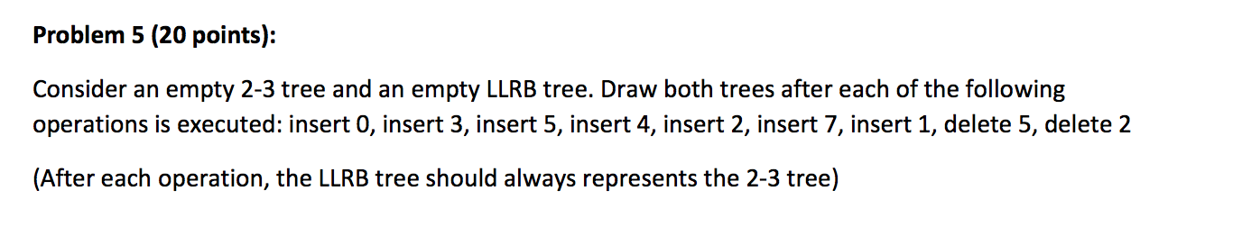  Problem 5 (20 points): Consider an empty 2-3 tree and an