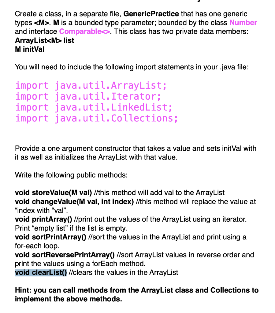  Please help! Create a class, in a separate file, Generic Practice