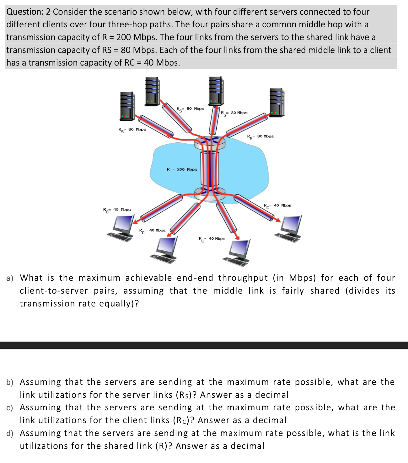  Question: 2 Consider the scenario shown below, with four different servers