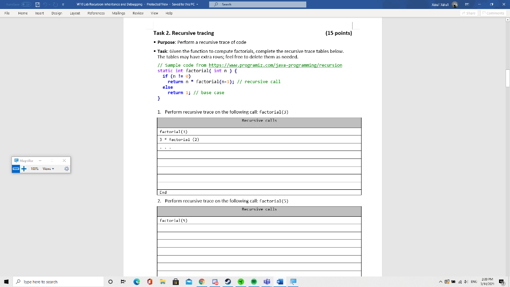 task2 java lang Search dral dial Wiolab Recursion Inheritance and Debugging -