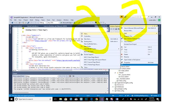 MVC application, make the following changes Add a folder under Views called