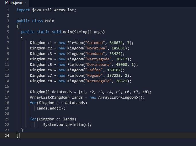 1. Open the starter code program and explore the Kingdom and Fiefdom