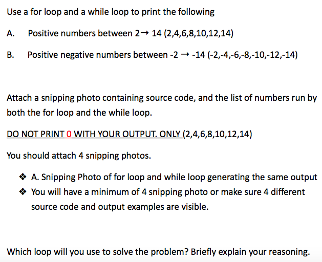 Python Program Use a for loop and a while loop to print