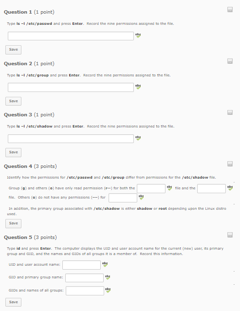 These questions involve the linux operating system. Please complete the questions listed.