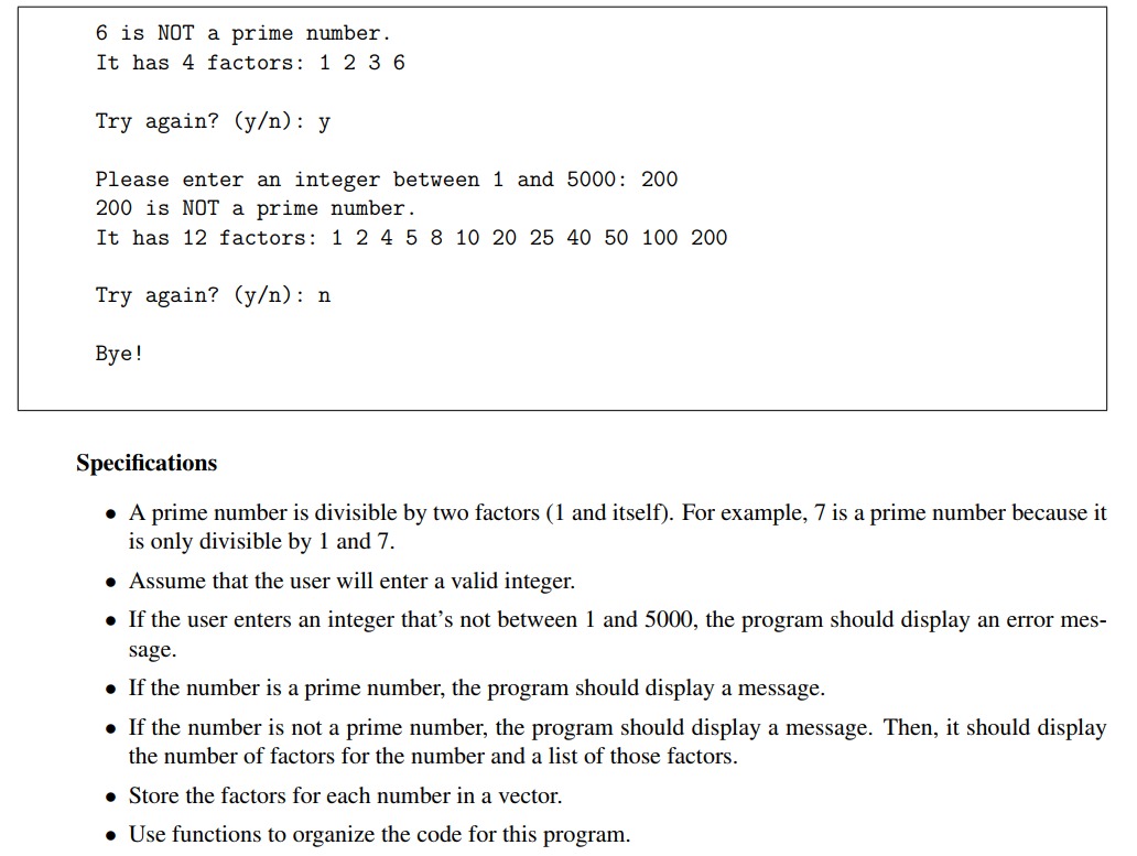 & throw > 12. Project: Prime Number Checker Create a program that