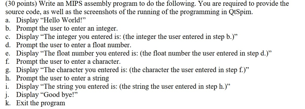  (30 points) Write an MIPS assembly program to do the following.
