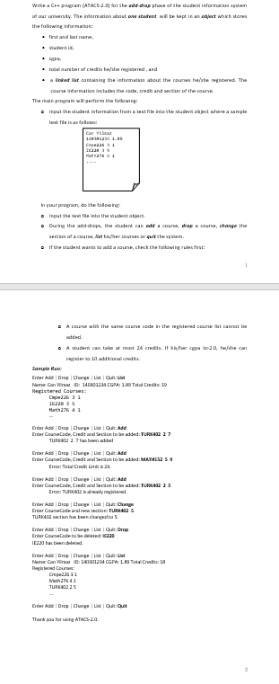  Write a C++ program (ATACS-2.0) for the add-drop phase of the
