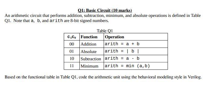  Q1: Basic Circuit (10 marks) An arithmetic circuit that performs addition,