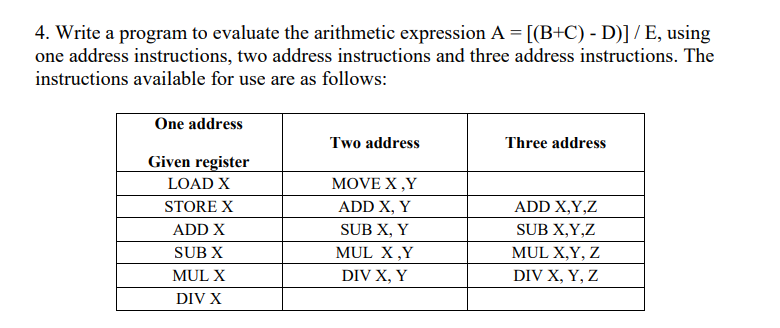  4 . Write a program to evaluate the arithmetic expression A